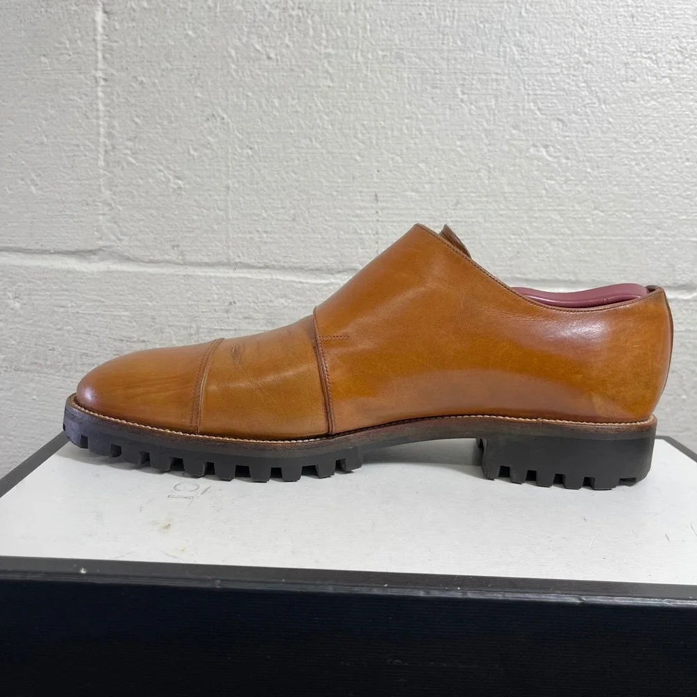 Bally Switzerland Porthos Monk Strap Cap Toe Brown Leather Dress Shoes Men 9.5D‎